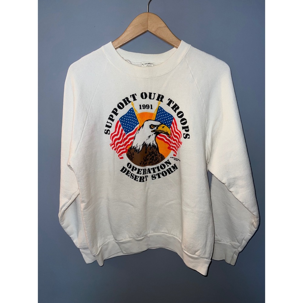 Vintage 1991 Operation Desert Storm Support Our Troops Sweatshirt White L USA